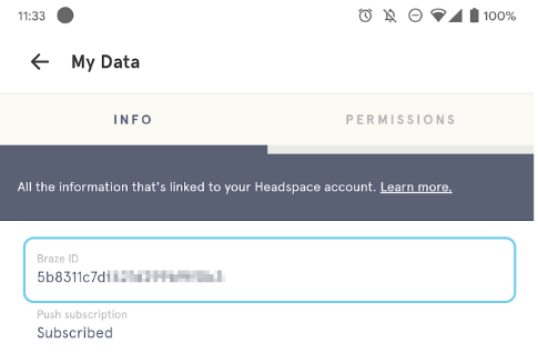 Your Braze ID in Headspace