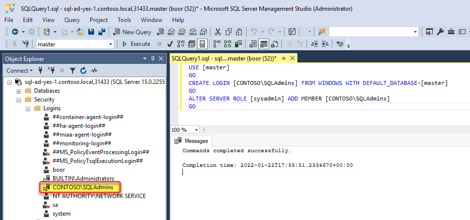 Windows Group login creation in SQL MI